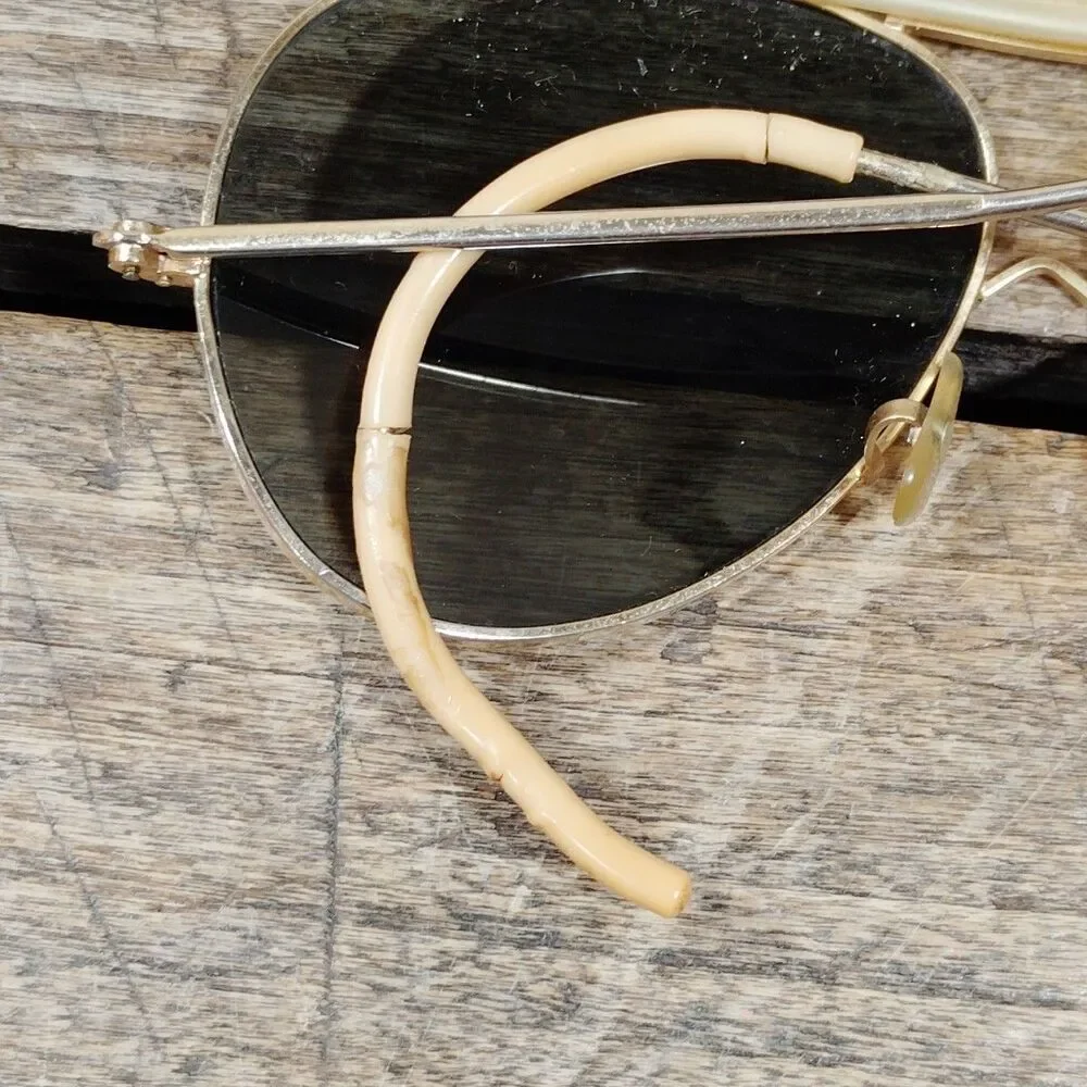 Vintage Tasco Aviator Shades Sunglasses & Case Japan Gold Frame
